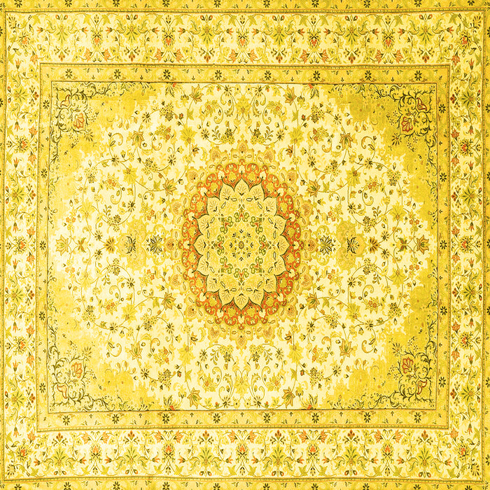 Square Machine Washable Medallion Yellow Traditional Rug, wshtr1032yw