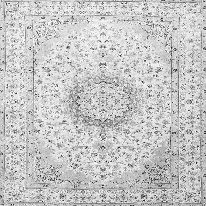 Round Machine Washable Medallion Gray Traditional Rug, wshtr1032gry