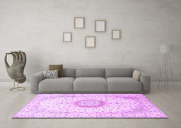 Machine Washable Medallion Purple Traditional Area Rugs in a Living Room, wshtr1032pur