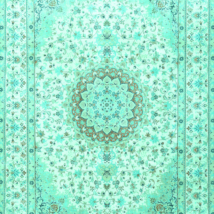 Machine Washable Medallion Turquoise Traditional Area Rugs, wshtr1032turq