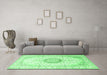 Machine Washable Medallion Emerald Green Traditional Area Rugs in a Living Room,, wshtr1032emgrn