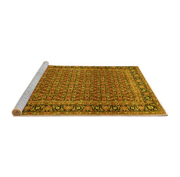 Sideview of Machine Washable Persian Yellow Traditional Rug, wshtr1033yw