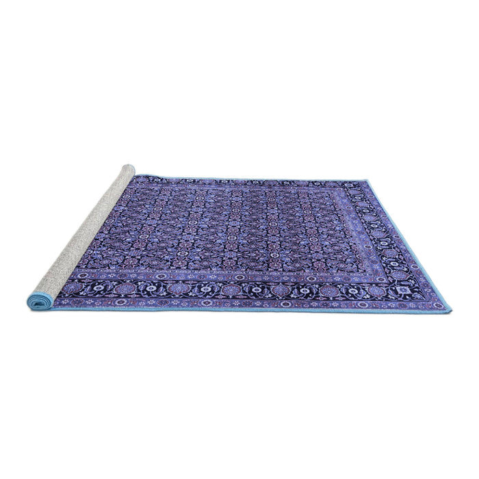 Sideview of Machine Washable Persian Blue Traditional Rug, wshtr1033blu