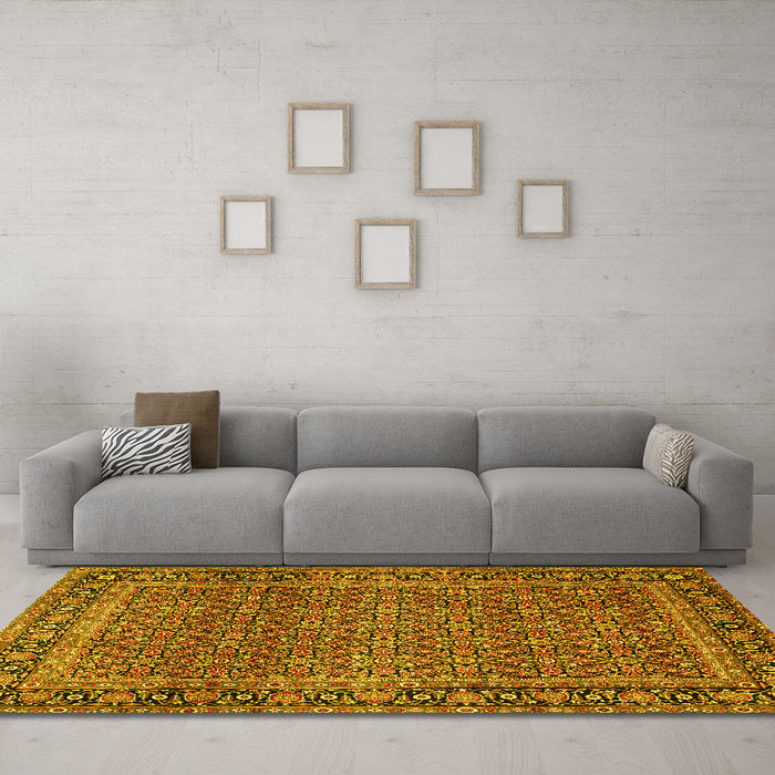 Machine Washable Persian Yellow Traditional Rug in a Living Room, wshtr1033yw