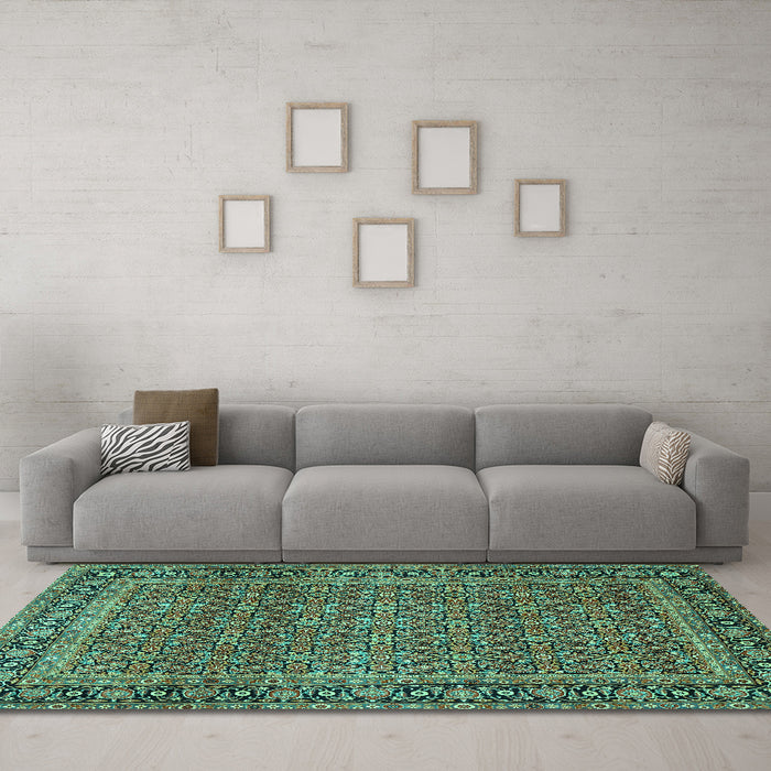 Machine Washable Persian Turquoise Traditional Area Rugs in a Living Room,, wshtr1033turq
