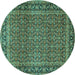 Round Machine Washable Persian Turquoise Traditional Area Rugs, wshtr1033turq