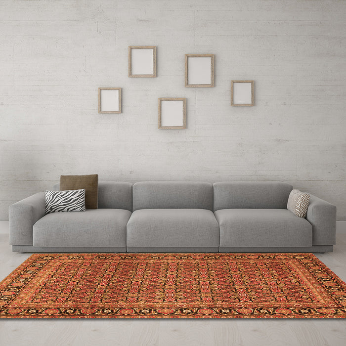 Machine Washable Persian Orange Traditional Area Rugs in a Living Room, wshtr1033org