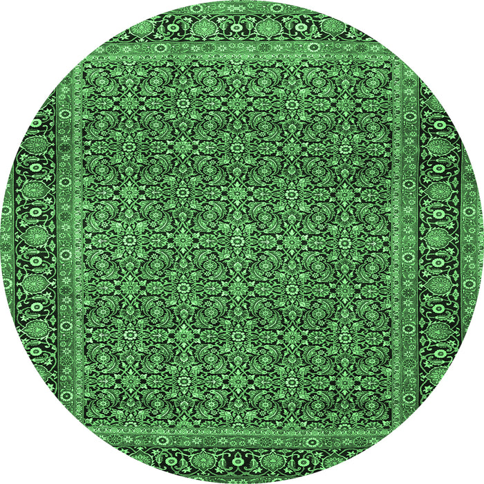 Round Machine Washable Persian Emerald Green Traditional Area Rugs, wshtr1033emgrn