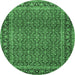 Round Machine Washable Persian Emerald Green Traditional Area Rugs, wshtr1033emgrn