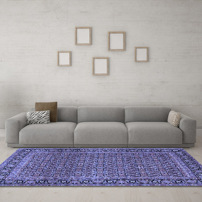 Machine Washable Persian Blue Traditional Rug in a Living Room, wshtr1033blu