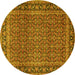 Round Machine Washable Persian Yellow Traditional Rug, wshtr1033yw