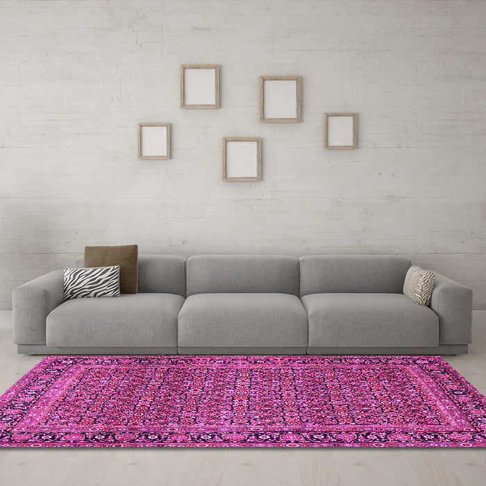 Machine Washable Persian Pink Traditional Rug in a Living Room, wshtr1033pnk