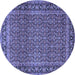 Round Machine Washable Persian Blue Traditional Rug, wshtr1033blu