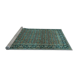 Sideview of Machine Washable Persian Light Blue Traditional Rug, wshtr1033lblu