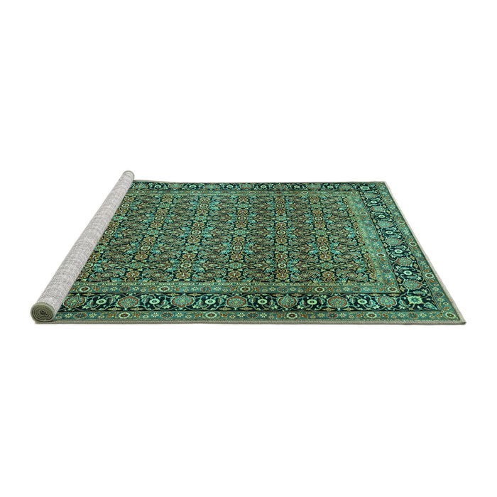 Sideview of Machine Washable Persian Turquoise Traditional Area Rugs, wshtr1033turq