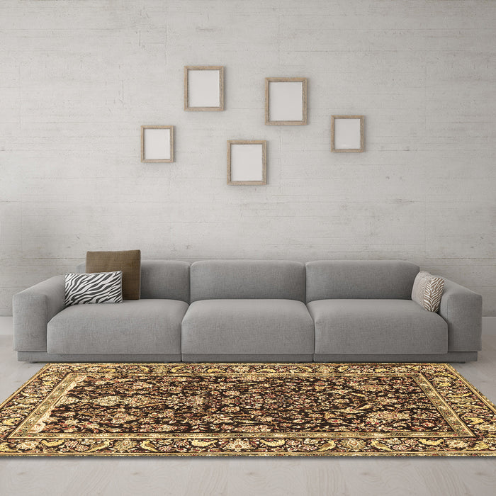Machine Washable Persian Brown Traditional Rug in a Living Room,, wshtr1034brn
