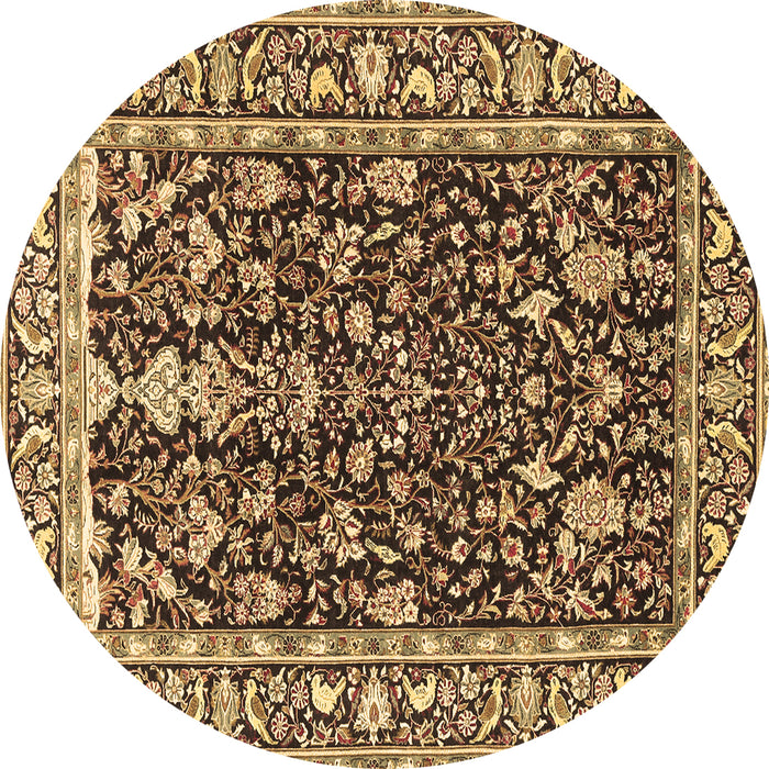 Round Machine Washable Persian Brown Traditional Rug, wshtr1034brn
