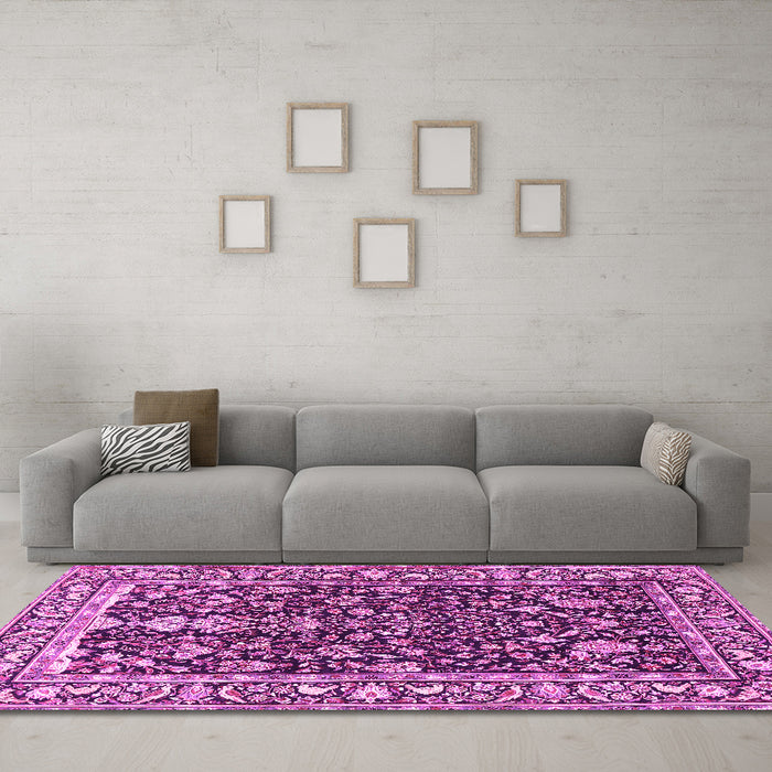 Machine Washable Persian Pink Traditional Rug in a Living Room, wshtr1034pnk