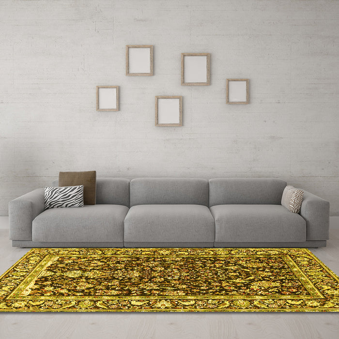 Machine Washable Persian Yellow Traditional Rug in a Living Room, wshtr1034yw
