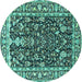 Round Machine Washable Persian Turquoise Traditional Area Rugs, wshtr1034turq