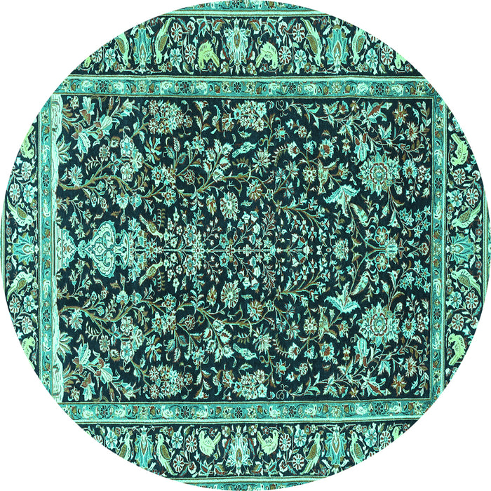 Round Persian Turquoise Traditional Rug, tr1034turq