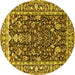 Round Machine Washable Persian Yellow Traditional Rug, wshtr1034yw