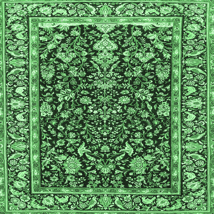 Square Machine Washable Persian Emerald Green Traditional Area Rugs, wshtr1034emgrn