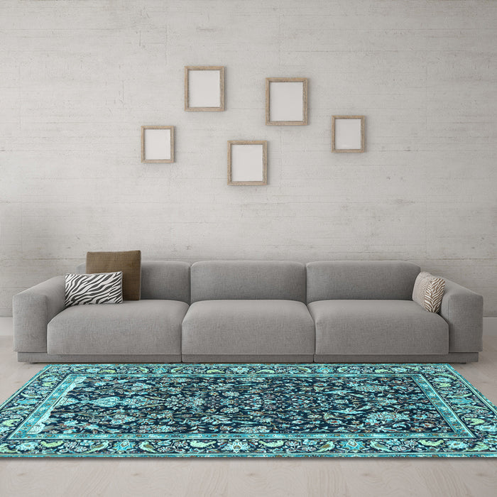 Machine Washable Persian Light Blue Traditional Rug in a Living Room, wshtr1034lblu