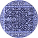 Round Machine Washable Persian Blue Traditional Rug, wshtr1034blu