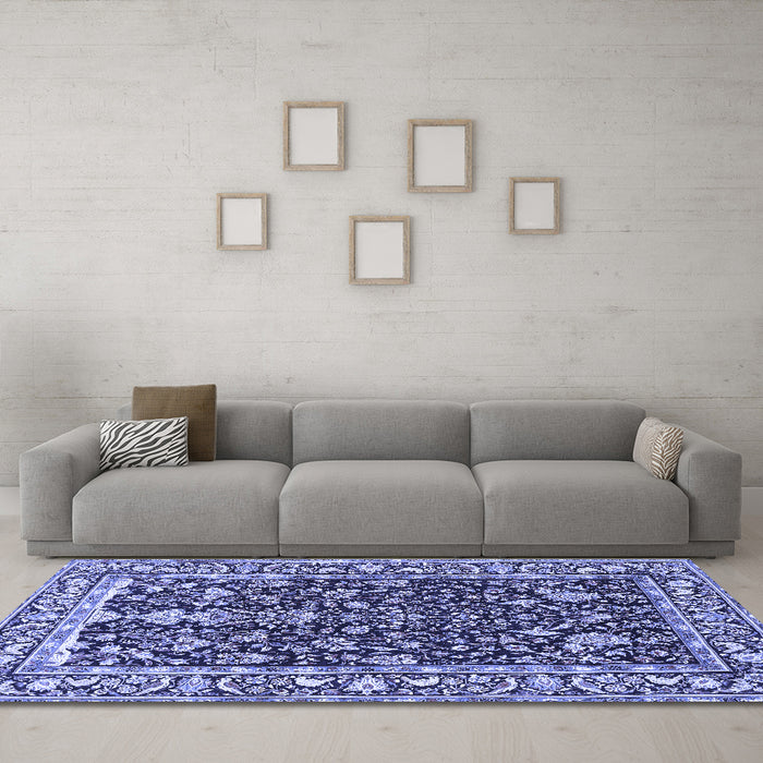 Machine Washable Persian Blue Traditional Rug in a Living Room, wshtr1034blu