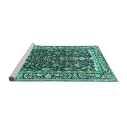 Sideview of Machine Washable Persian Turquoise Traditional Area Rugs, wshtr1034turq
