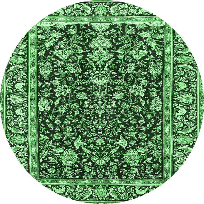 Round Persian Emerald Green Traditional Rug, tr1034emgrn