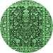 Round Persian Emerald Green Traditional Rug, tr1034emgrn