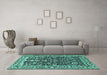 Machine Washable Persian Turquoise Traditional Area Rugs in a Living Room,, wshtr1034turq