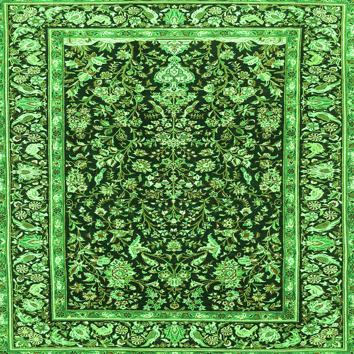 Round Machine Washable Persian Green Traditional Area Rugs, wshtr1034grn