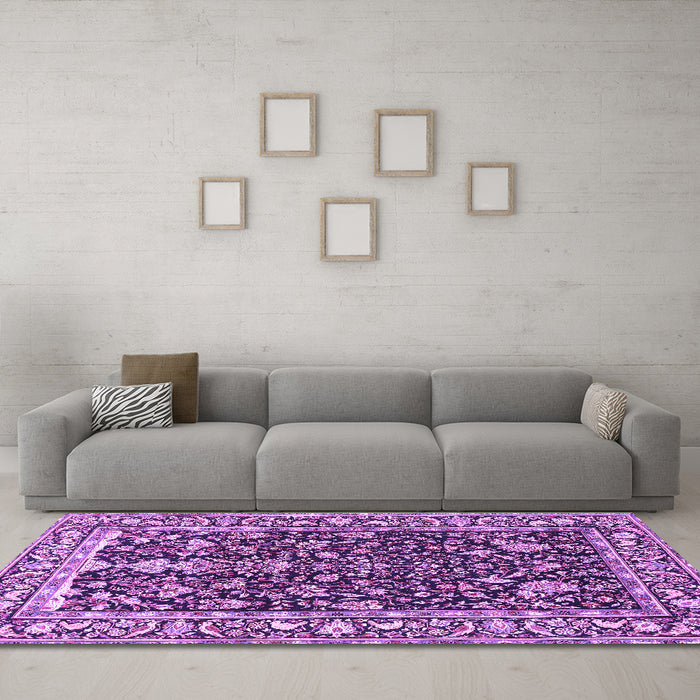 Machine Washable Persian Purple Traditional Area Rugs in a Living Room, wshtr1034pur