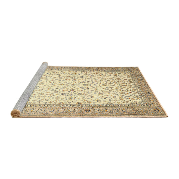 Sideview of Machine Washable Traditional Khaki Gold Rug, wshtr1035