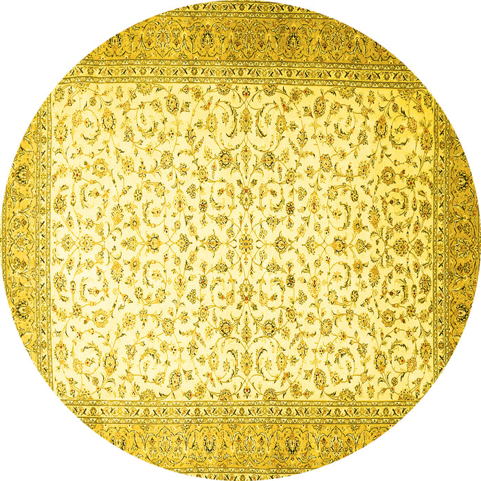 Round Machine Washable Persian Yellow Traditional Rug, wshtr1035yw