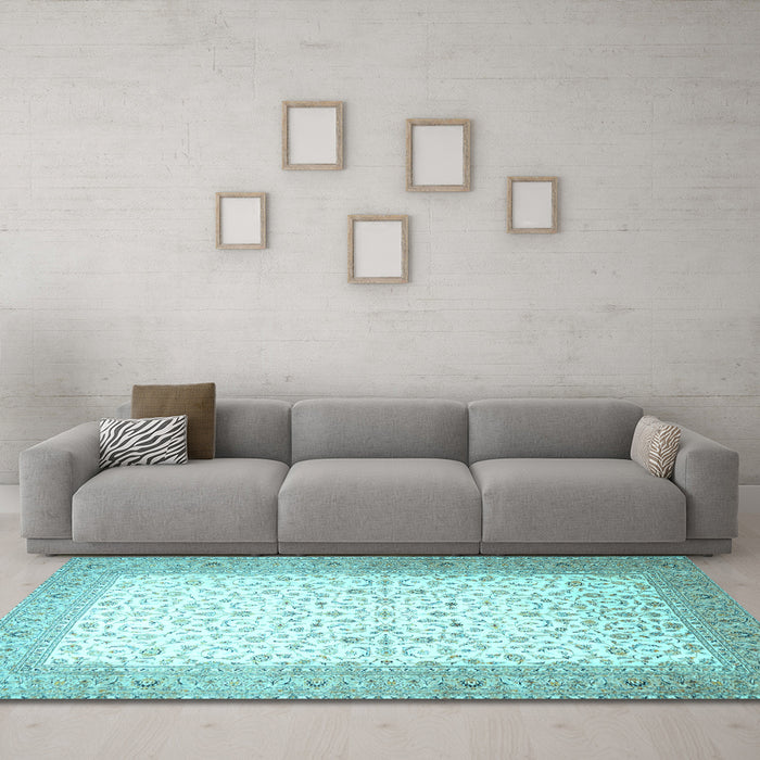 Machine Washable Persian Light Blue Traditional Rug in a Living Room, wshtr1035lblu