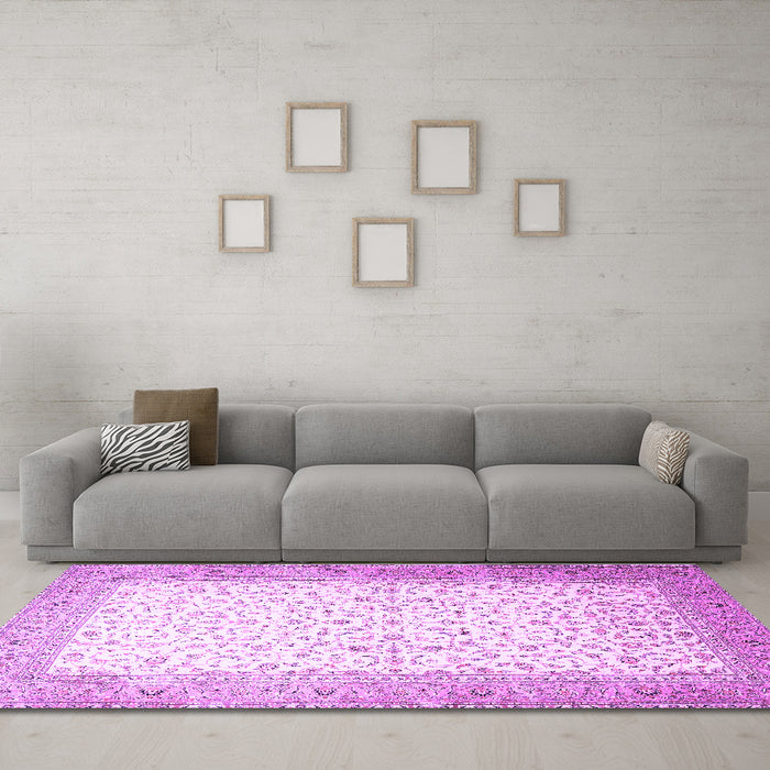 Machine Washable Persian Purple Traditional Area Rugs in a Living Room, wshtr1035pur