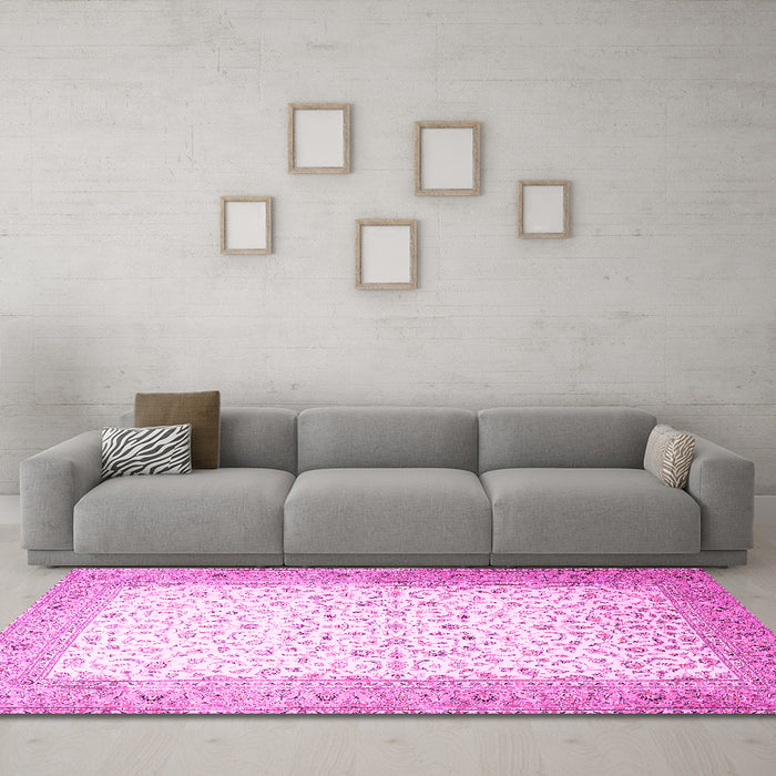 Machine Washable Persian Pink Traditional Rug in a Living Room, wshtr1035pnk