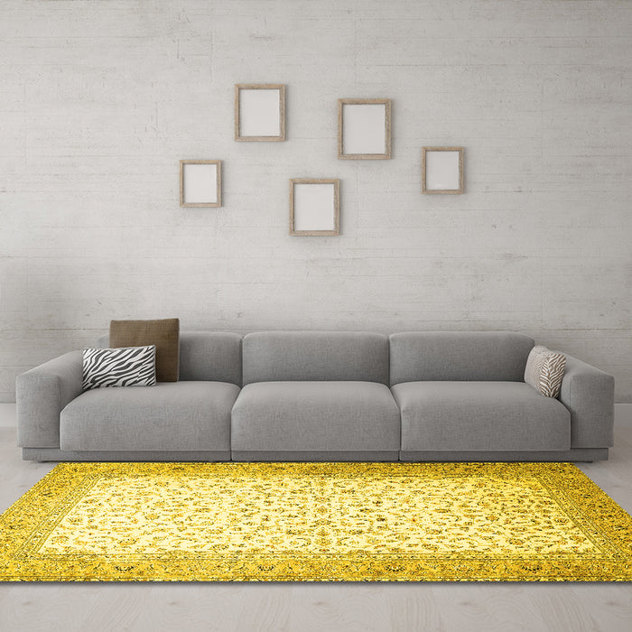 Machine Washable Persian Yellow Traditional Rug in a Living Room, wshtr1035yw