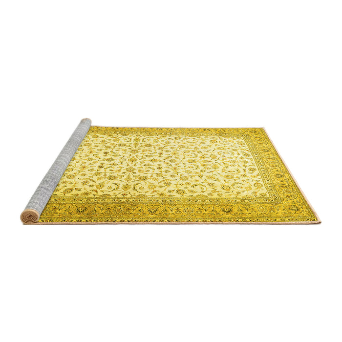 Sideview of Machine Washable Persian Yellow Traditional Rug, wshtr1035yw