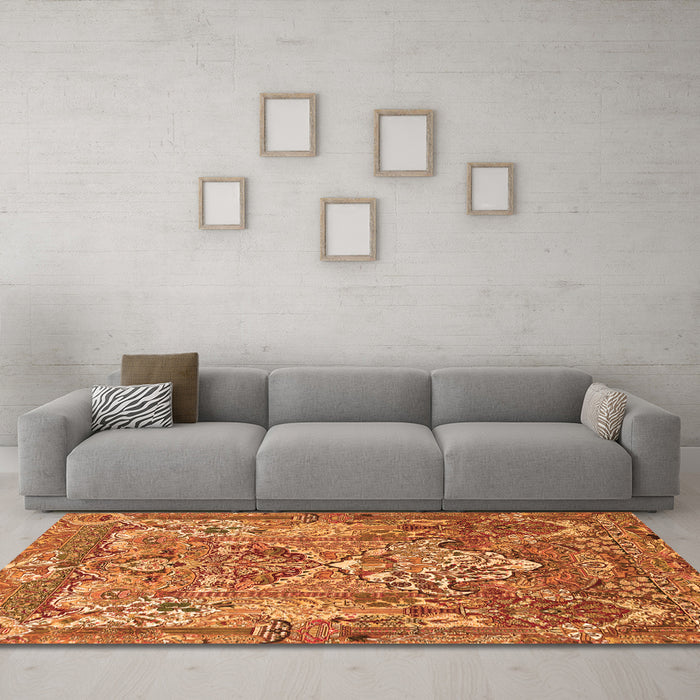 Machine Washable Animal Orange Traditional Area Rugs in a Living Room, wshtr1036org