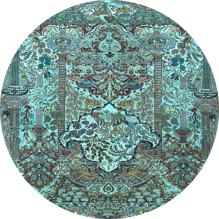 Round Machine Washable Animal Light Blue Traditional Rug, wshtr1036lblu