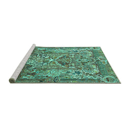Sideview of Machine Washable Animal Turquoise Traditional Area Rugs, wshtr1036turq