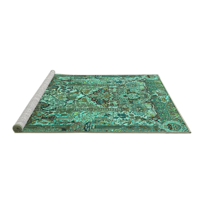 Sideview of Machine Washable Animal Turquoise Traditional Area Rugs, wshtr1036turq