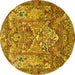 Round Animal Yellow Traditional Rug, tr1036yw