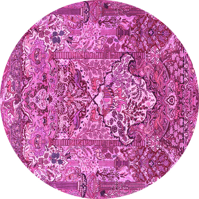 Round Machine Washable Animal Pink Traditional Rug, wshtr1036pnk