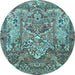 Round Animal Light Blue Traditional Rug, tr1036lblu